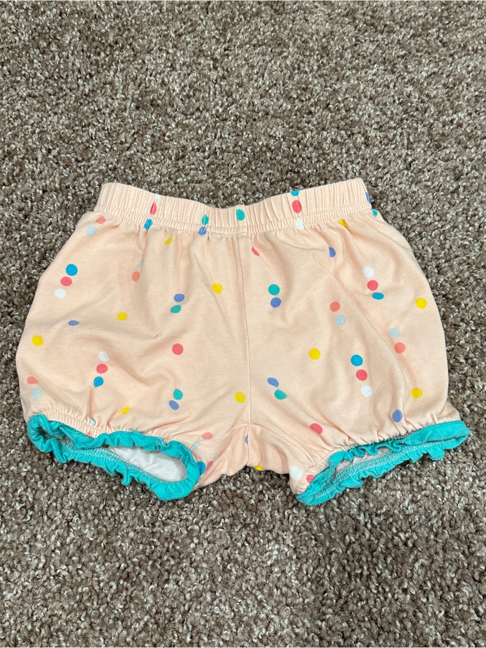 Matilda Jane Peach Polka Dot Diaper Cover with Turquoise Ruffle